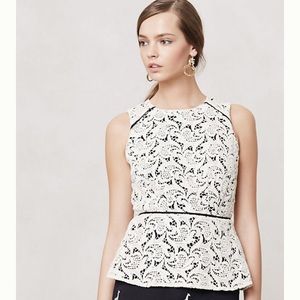 Anthropologie white lace peplum top size 10